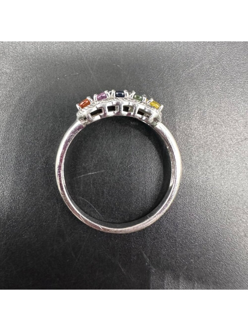 Vintage Sterling Silver Multicolor Gemstone Ring Rainbow Statement Size 10.75 - Picture 3 of 11